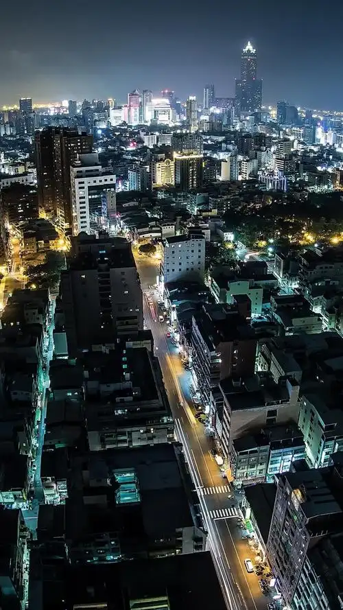 iphone 壁纸 城市,夜晚,道路,建筑物,灯光