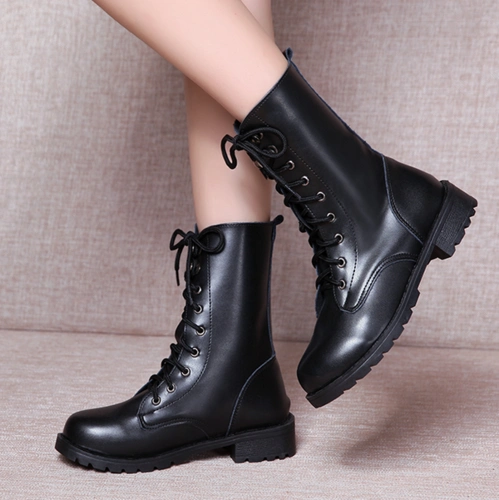 春秋系带英伦军靴靴子女单机车马丁高帮中筒靴