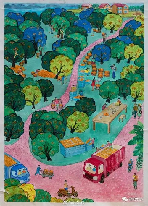 简阳农民画一起云赏画感受农村新风貌