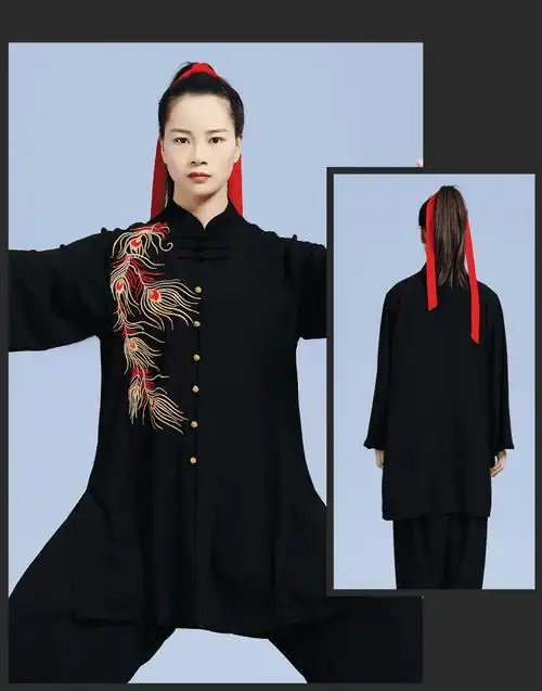 云太极设计刺绣太极服春季新款宽松飘逸太极拳服装演出比赛 黑色 xs