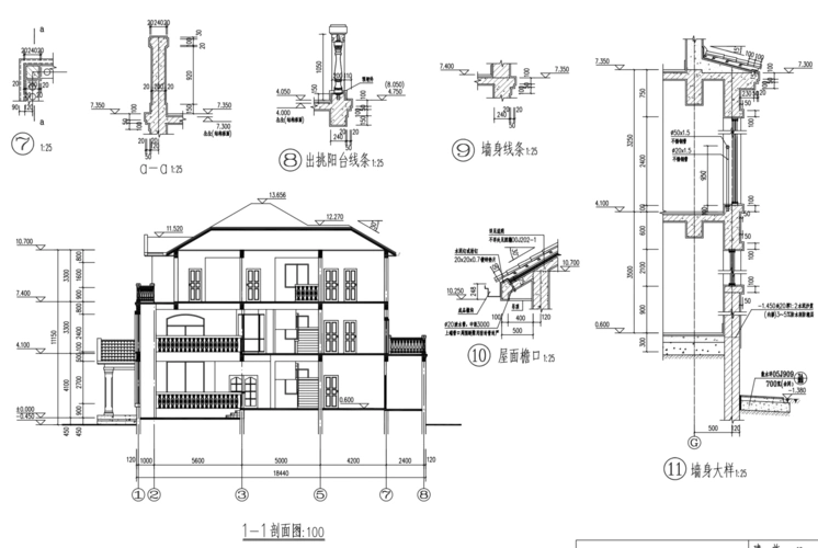 欧式坡屋面3层独栋别墅建筑设计施工图(含全套cad图纸)