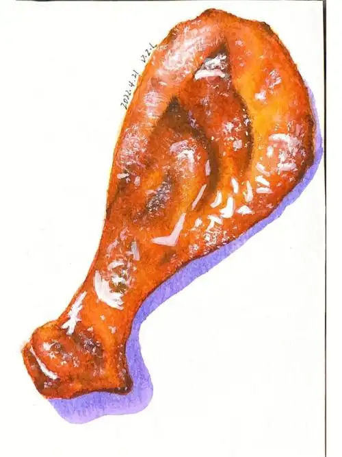 水彩奥尔良鸡腿临摹附线稿过程