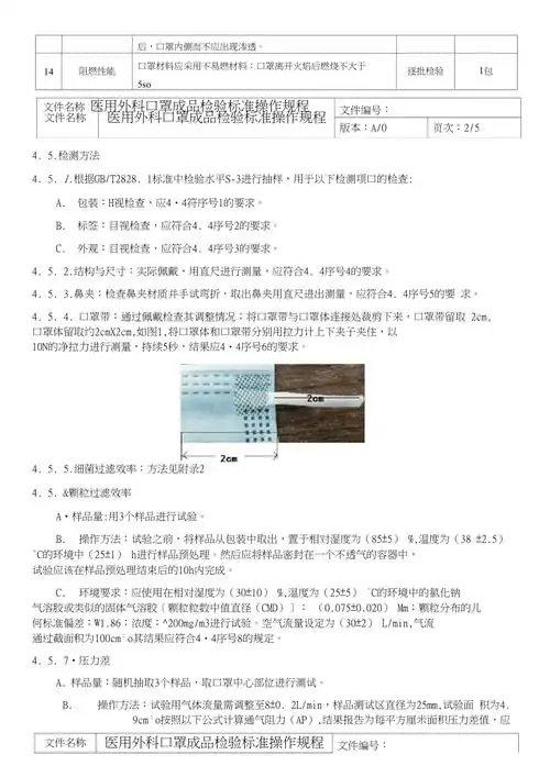 医用外科口罩成品检验标准操作规程