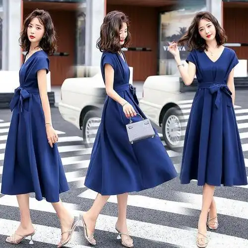 时尚花色气质优雅的收腰连衣裙,女神范儿.