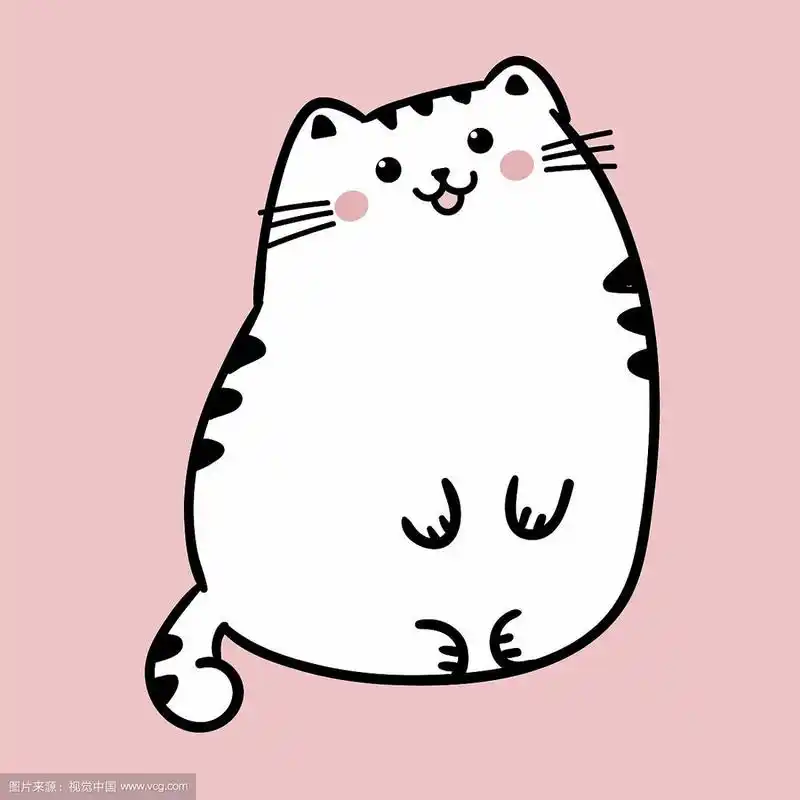可爱的胖胖的白色猫咪动漫风格