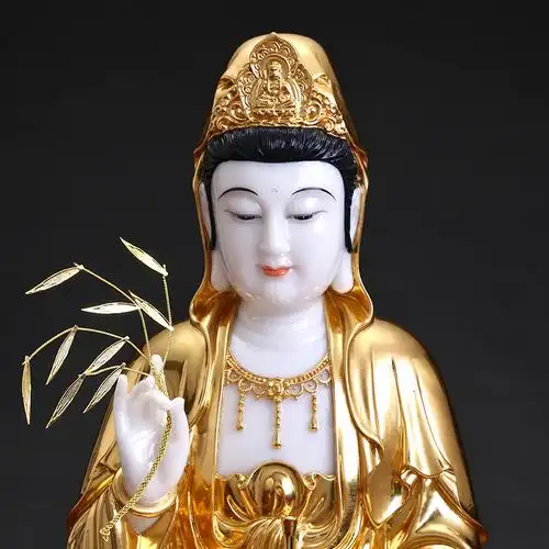 圆通佛具汉白玉观音菩萨家用坐莲观音佛像供奉摆件