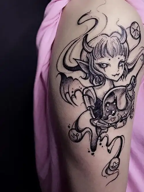 水瓶座小恶魔_纹身图案手稿图片_苏曼的纹身作品集