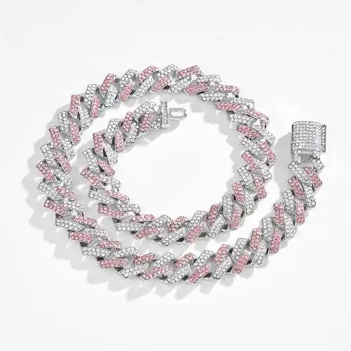 欧美新品菱形满钻古巴链粗链嘻哈项链男潮流古巴链镶钻配饰 批发