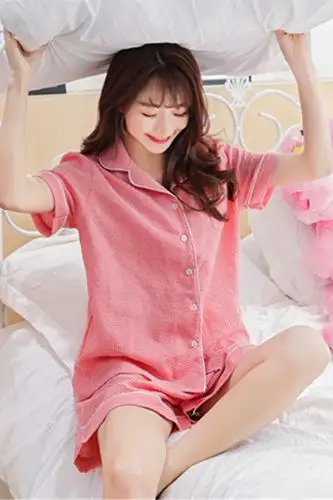 百搭学院风春夏新款翻领短袖睡衣高腰休闲百搭短裤睡裤家居服套装