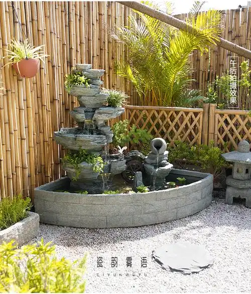 家庭小型假山流水 瓷韵雾语庭院景观装饰假山水景摆件阳台鱼池造景