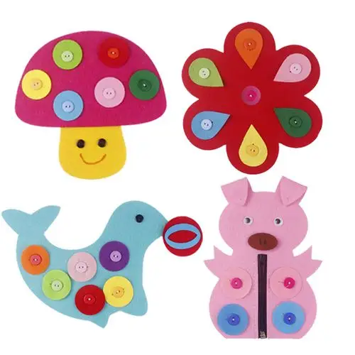 不织布纽扣玩教具卡通动物图案幼儿园区域材料diy手工拉链扣扣子
