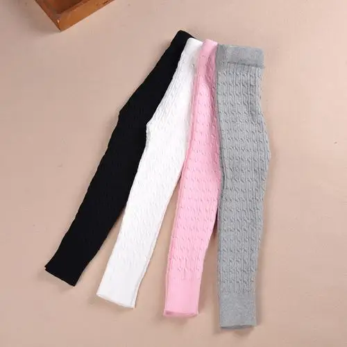 婴儿纯棉线裤 秋冬女童装裤子宝宝毛线针织打底长裤 纯色经典麻花