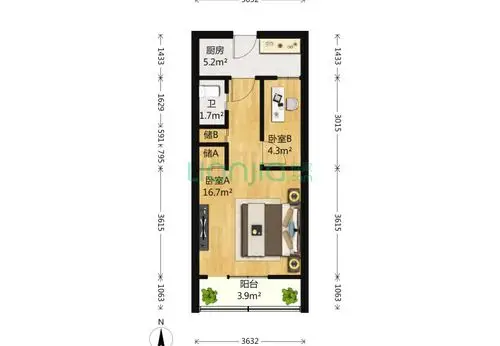 新明胡同2室0厅1卫40平米装修案例