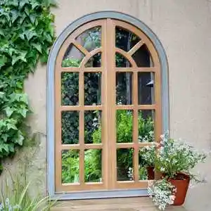 假窗户外庭院花园阳台实木镜子壁挂创意造景背景墙挂件墙面装饰