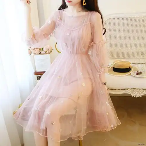 一折女学生夏_抖音仙女裙星空纱裙女学生超仙一层外穿2019年新款夏