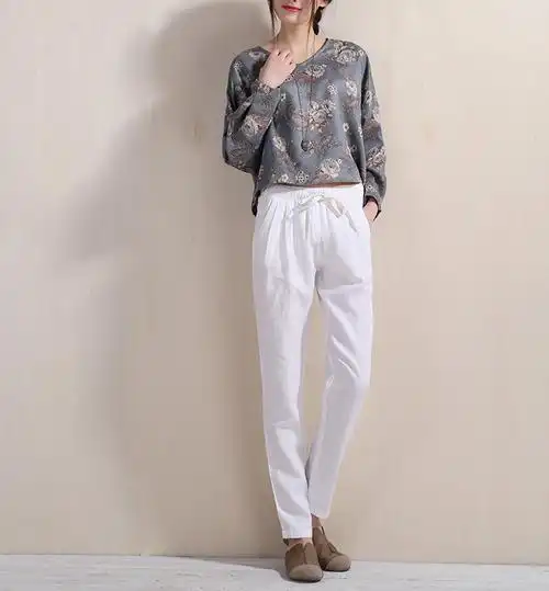 文艺亚麻女裤休闲9分裤棉麻女夏季显瘦九分裤夏秋薄款小脚铅笔裤