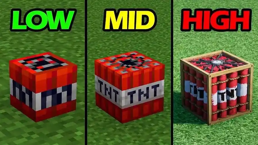 我的世界:不同画质下的tnt!