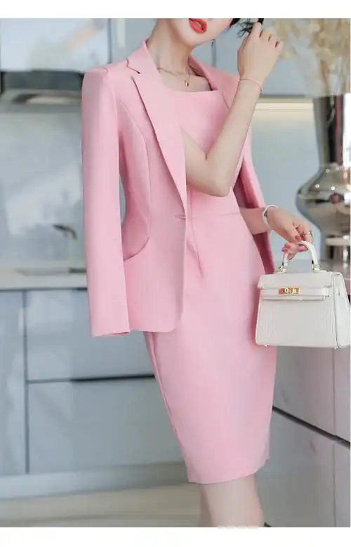 粉色职业装西装套装女高级感春季小个子外套气质女神范西服套裙春