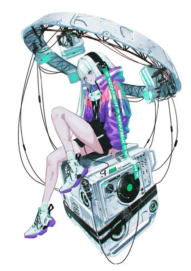 卡通人物绘画,未来风的科技女孩插画