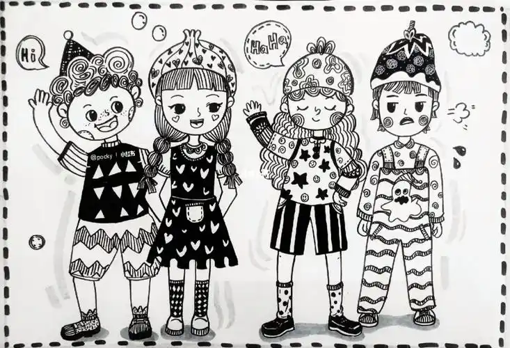 线描人物黑白装饰画