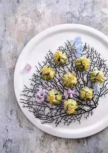 茸山楂糕多味鹅肝方烧汁多仔鱼樱桃水萝卜双味养生塔26款精美装盘凉菜