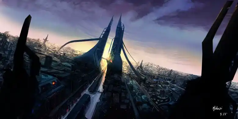 只在科幻中存在的城市插画