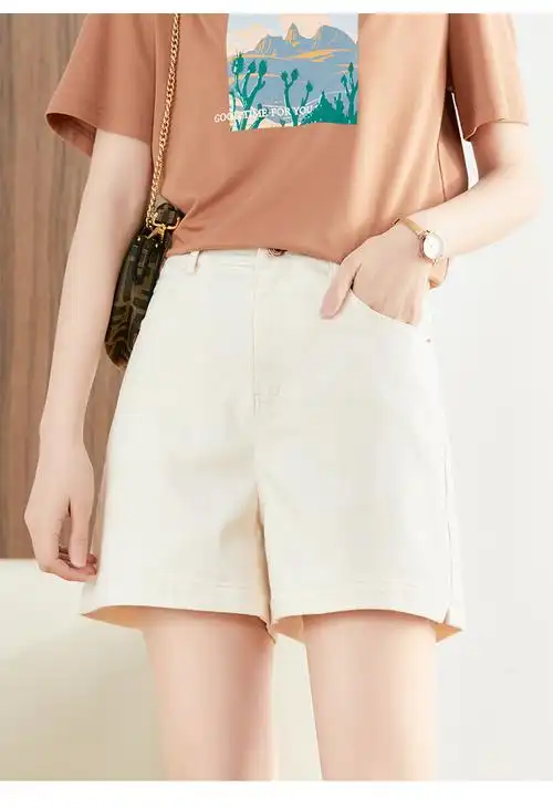 娅丽达米白色牛仔短裤女夏季薄款2022新款三分裤直筒裤女ins潮