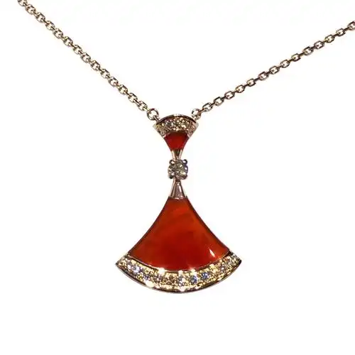 9新]宝格丽 divas dream系列玫瑰金红玉髓镶钻大号扇子项链