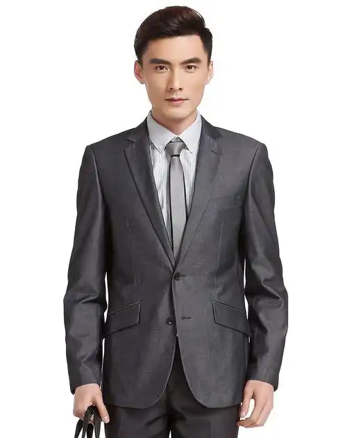 男款灰色成熟稳重长袖西服