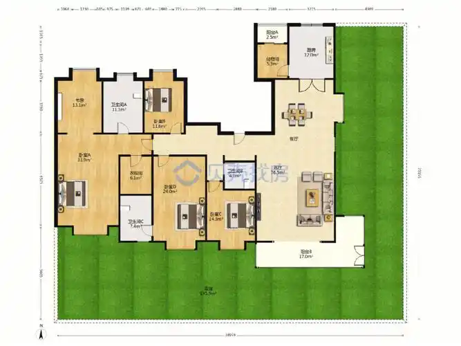 紫薇永和坊楼王东户200平花园277平户型
