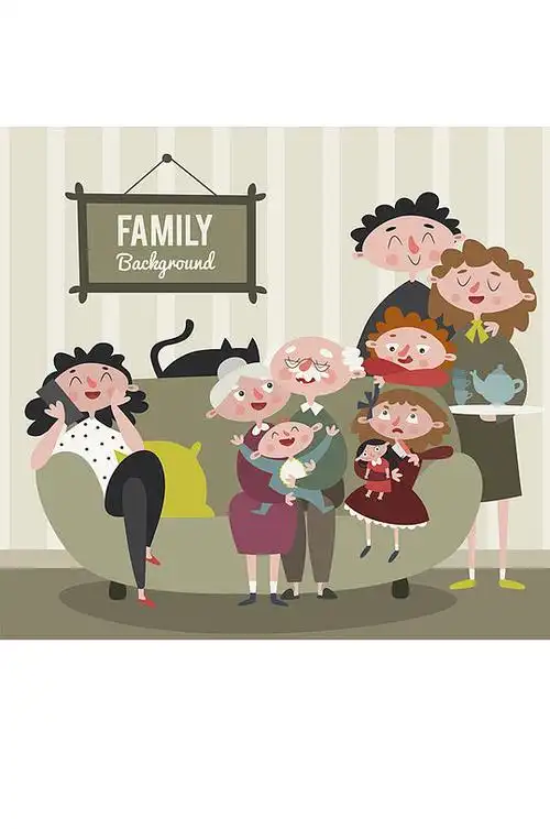 创意客厅里的三代同堂之家矢量图-众图网