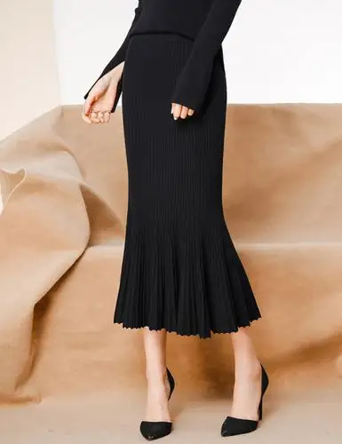 七格格秋新款 下摆收口中长款鱼尾裙半身裙