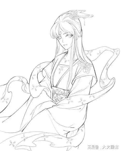 一组古风手绘线稿唯美