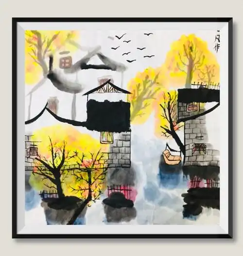 10周日下午班·东校区·白石大师班作品·国画《江南水乡》