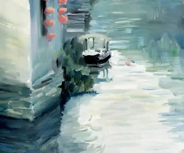 郭持宝中国美院教师《江南水乡》布面油画