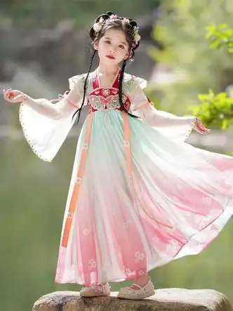 安妮优儿汉服女童秋款2023新款儿童中国风唐装古风超仙女孩夏季古装
