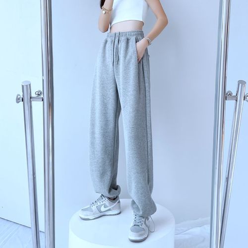 灰色宽松束脚运动裤女秋季百搭阔腿卫裤