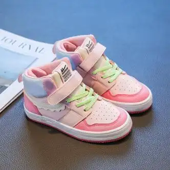 高帮运动鞋春秋新款男童板鞋跑步鞋女童休闲学生鞋子童wz21982粉色26