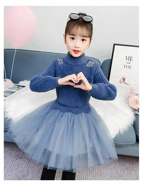 女童加厚连衣裙秋冬季小学生儿童小裙子912岁中大童小女孩公主裙水貂