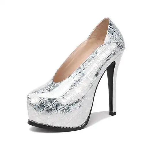 春秋真皮超高跟鞋女银色防水台恨天高两穿走秀演出单鞋小码32