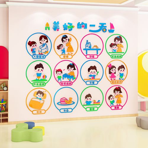 幼儿园的一天主题墙环创墙贴一日生活流程图班级布置教室文化墙纸