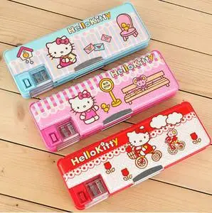 创意韩版带削笔功能的hello kitty红色凯蒂猫可爱卡通文具盒塑料铅笔