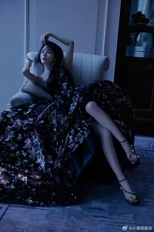 鞠婧祎黑纱满绣礼裙