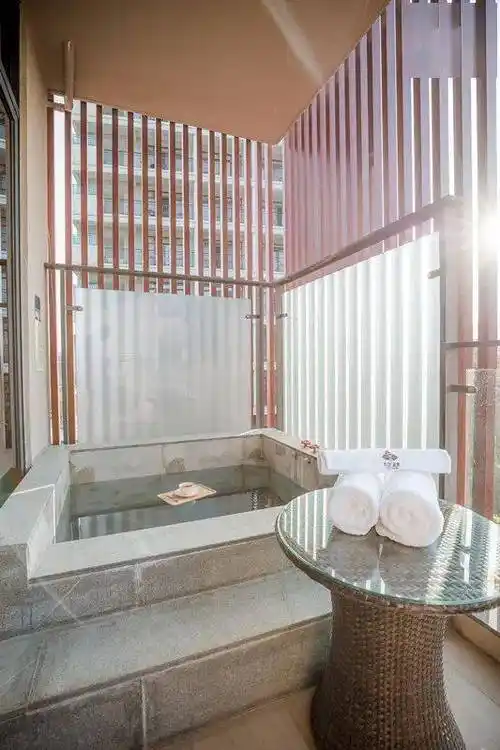 沐浴温泉,畅游山泉 大/双床随机安排 房间即可享  独立的温泉泡池 为