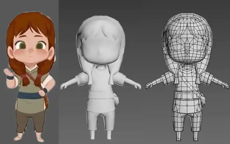 【3dmax建模】q版小妞卡通角色低模制作,超详细人物布线卡线教程