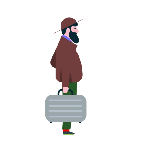 男生提着行李箱旅游手绘矢量图