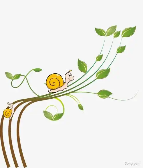 趴在藤蔓上的蜗牛png素材透明免抠图片-动植人物