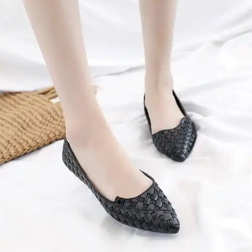 2021新款夏季浅口尖头编织透气平底女鞋hn302
