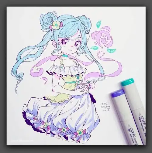 马克笔下的动漫美少女绘画作品欣赏