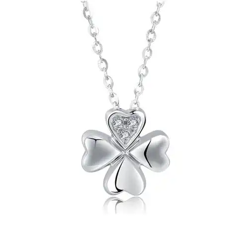 欧慕珠宝18k金白金纯金女士锁骨链幸运四叶草钻石吊坠项链oumu026